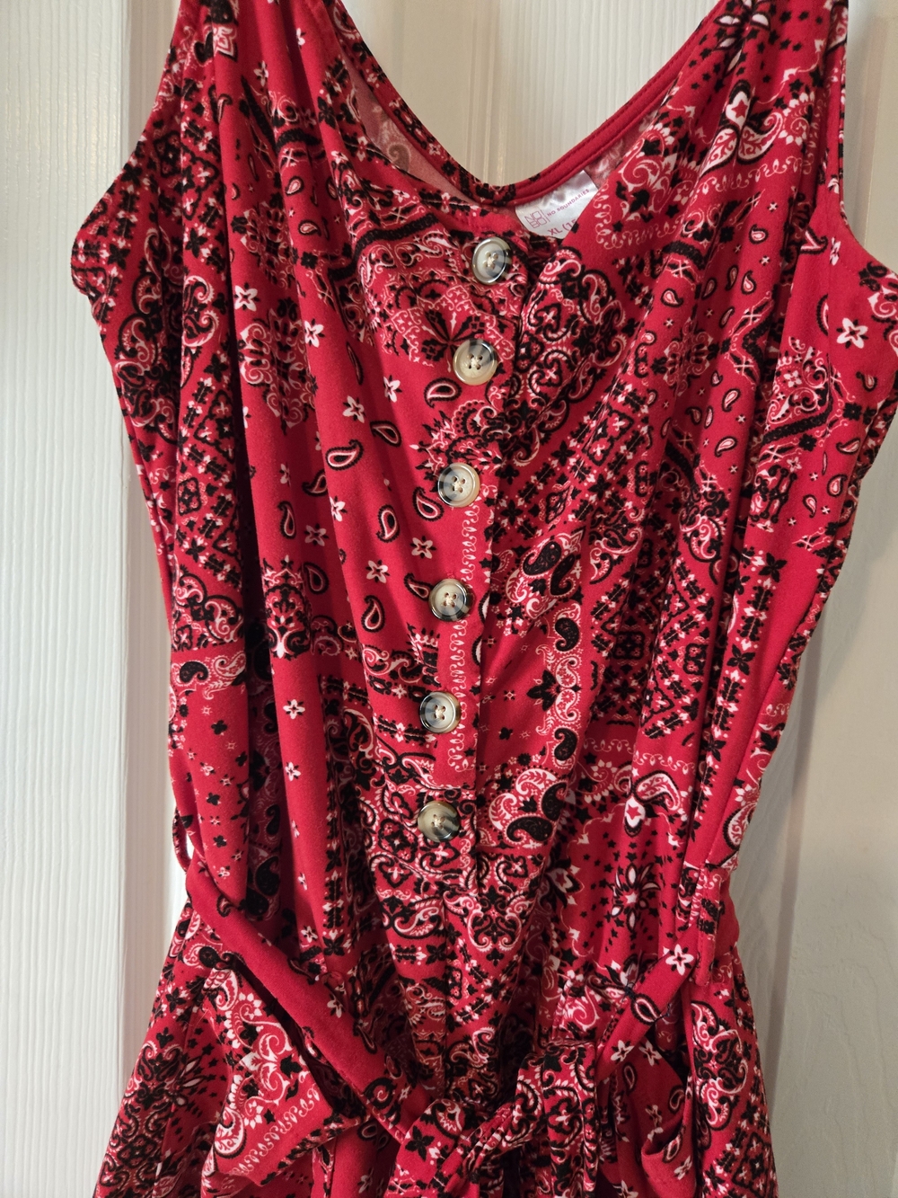 No Boundaries Red Paisley Button-Front Sundress